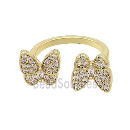 Copper Butterfly Rings Pave Zircon Gold Plated