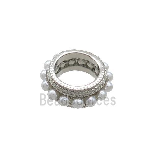 Copper Rondelle Beads Pave Pearlized Resin Large Hole Circle Platinum Plated