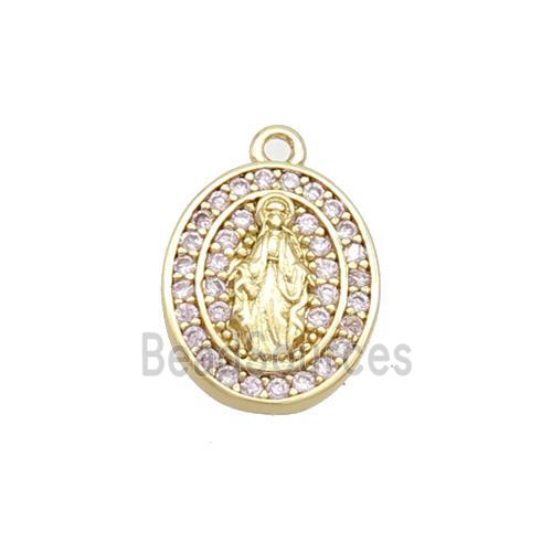 Copper Jesus Charms Pendant Pave Zircon Oval Gold Plated