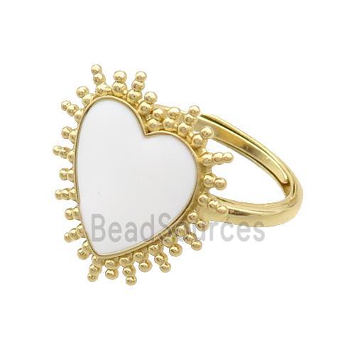 Copper Rings Heart White Enamel Adjustable Gold Plated