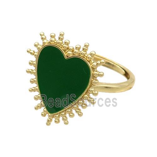 Copper Rings Heart Green Enamel Adjustable Gold Plated