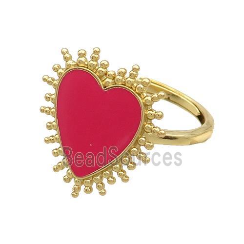 Copper Rings Heart Red Enamel Adjustable Gold Plated