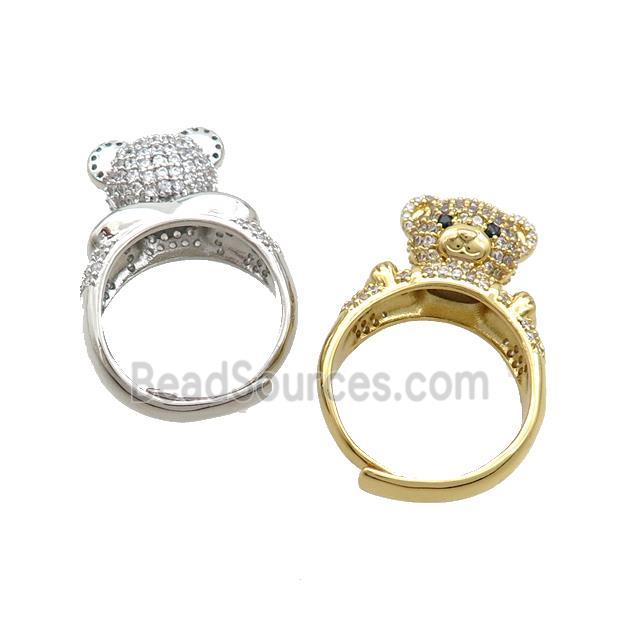 Copper Bear Rings Pave Zircon Adjustable Mixed