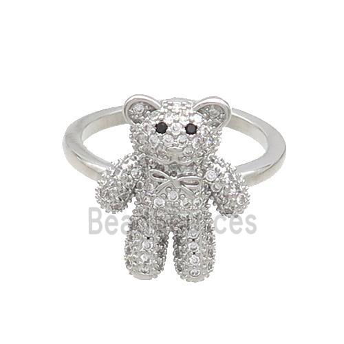 Copper Bear Rings Pave Zircon Platinum Plated