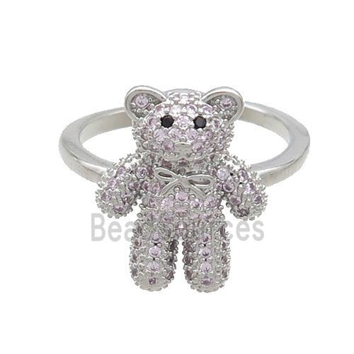 Copper Bear Rings Pave Pink Zircon Platinum Plated