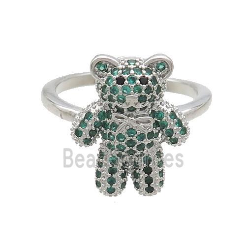 Copper Bear Rings Pave Green Zircon Platinum Plated