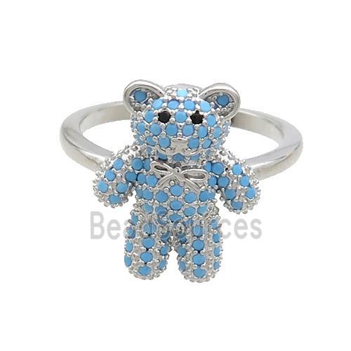 Copper Bear Rings Pave Turqblue Zircon Platinum Plated