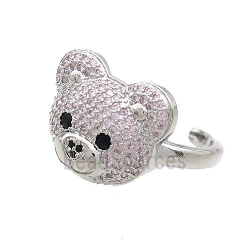 Copper Bear Rings Pave Pink Zircon Platinum Plated