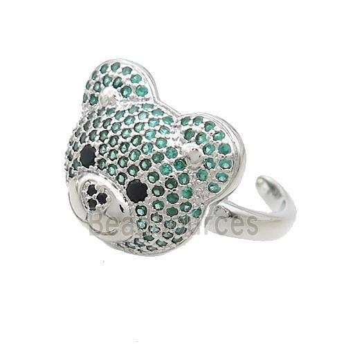 Copper Bear Rings Pave Green Zircon Platinum Plated