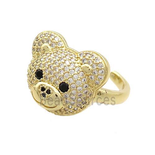 Copper Bear Rings Pave Zircon Gold Plated