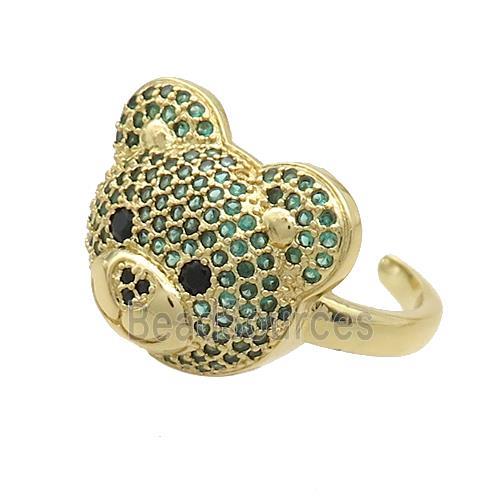 Copper Bear Rings Pave Green Zircon Gold Plated