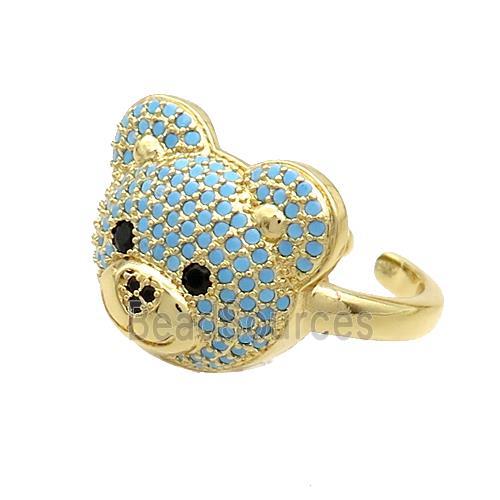 Copper Bear Rings Pave Turqblue Zircon Gold Plated