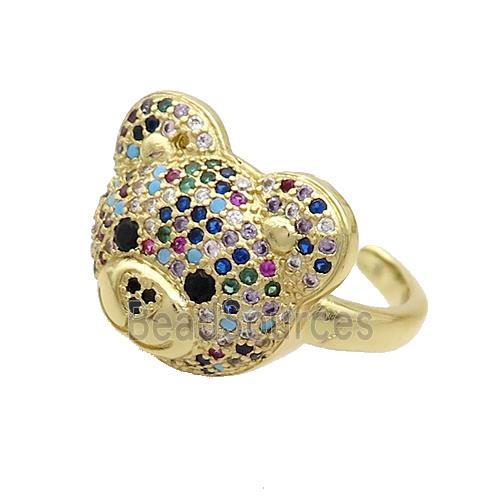 Copper Bear Rings Pave Multicolor Zircon Gold Plated