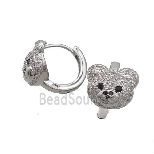 Copper Hoop Earring Pave Zircon Bear Platinum Plated