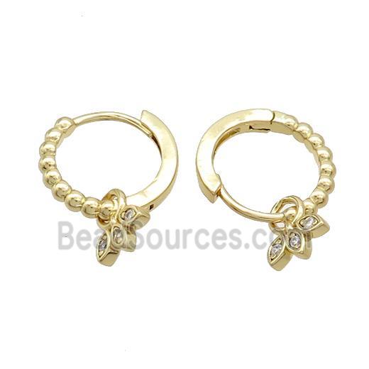 Copper Hoop Earring Pave Zircon Leaf Gold Plated