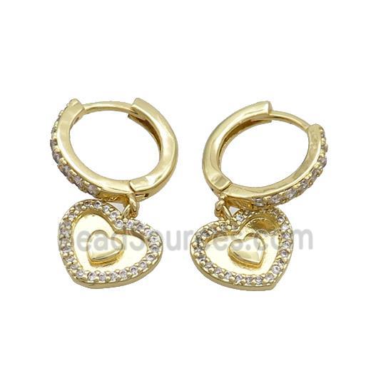 Copper Hoop Earring Pave Zircon Heart Gold Plated