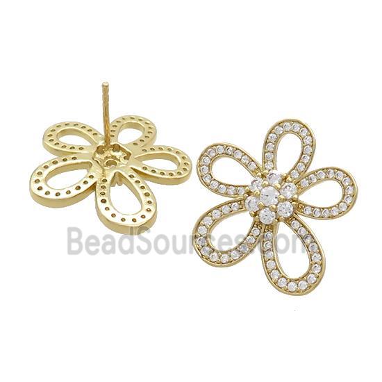 Copper Stud Earrings Pave Zircon Knot Gold Plated