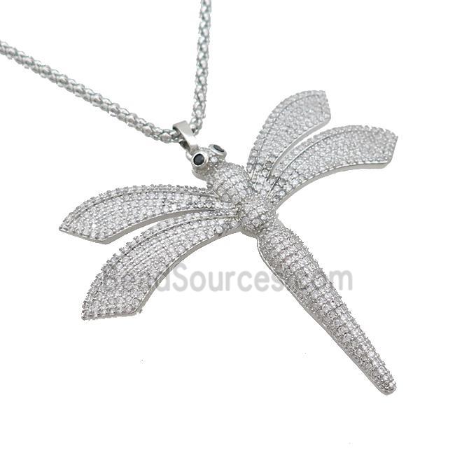 Copper Necklace Dragonfly Pave Zircon Platinum Plated