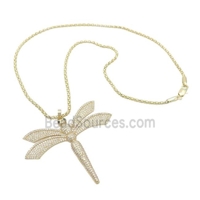 Copper Necklace Dragonfly Pave Zircon Gold Plated