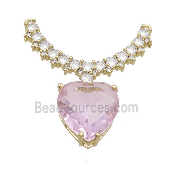 Copper Pendant Pave Pink Crystal Glass Heart 2loops Gold Plated