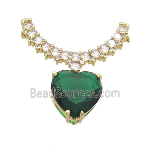 Copper Pendant Pave Green Crystal Glass Heart 2loops Gold Plated