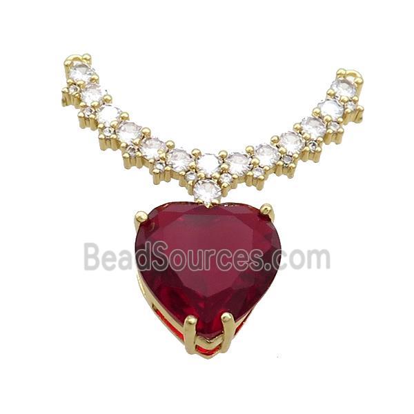 Copper Pendant Pave Red Crystal Glass Heart 2loops Gold Plated