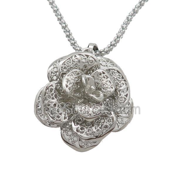 Copper Necklace Flower Platinum Plated