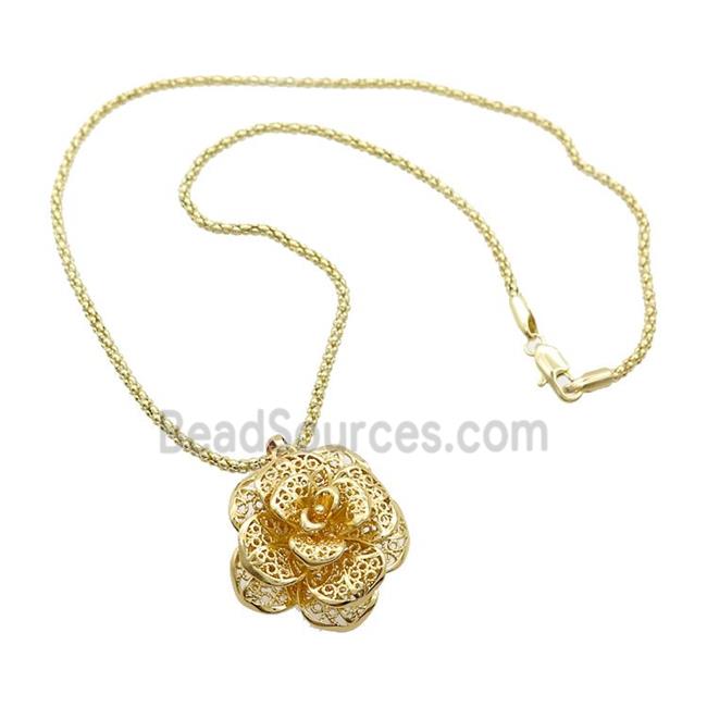 Copper Necklace Flower Gold Plated