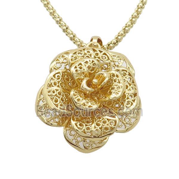 Copper Necklace Flower Gold Plated