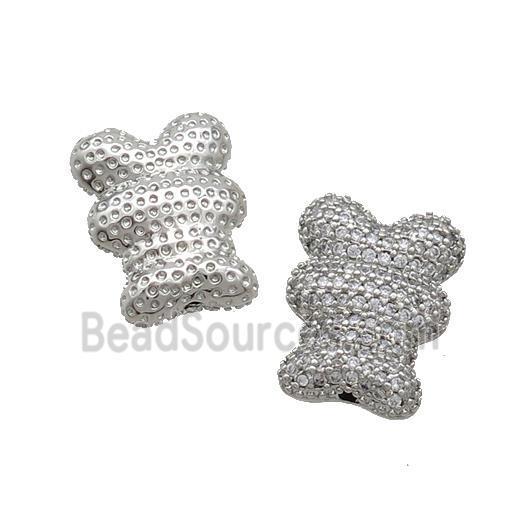 Copper Bear Beads Pave Zircon Platinum Plated