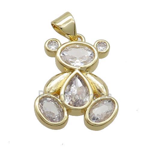 Copper Bear Pendant Pave Zircon Gold Plated