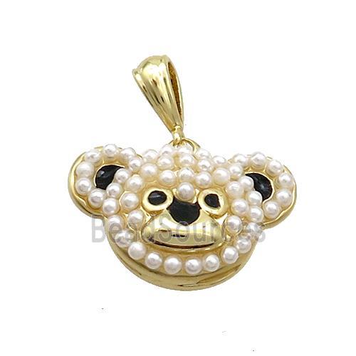 Copper BearHead Pendant Pave Pearlized Resin Gold Plated