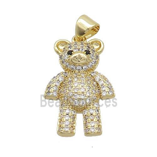 Copper Bear Pendant Pave Zircon Gold Plated