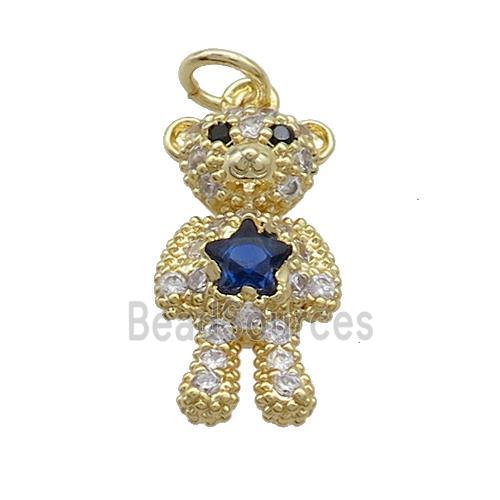 Copper Bear Pendant Pave Zircon Gold Plated