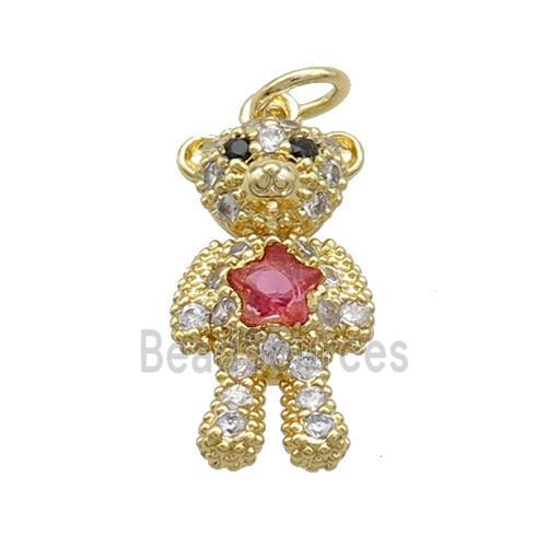 Copper Bear Pendant Pave Zircon Gold Plated