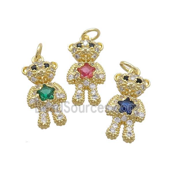 Copper Bear Pendant Pave Zircon Gold Plated Mixed