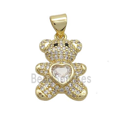 Copper Bear Pendant Pave Zircon Gold Plated