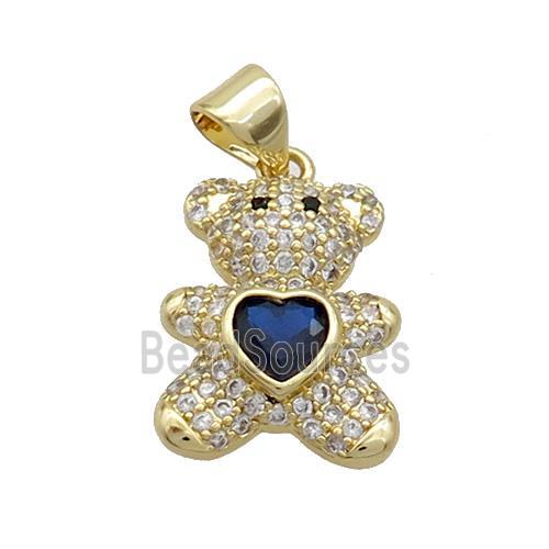 Copper Bear Pendant Pave Zircon Gold Plated