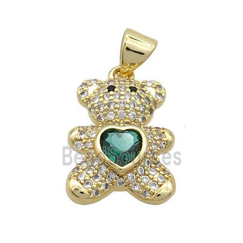 Copper Bear Pendant Pave Zircon Gold Plated