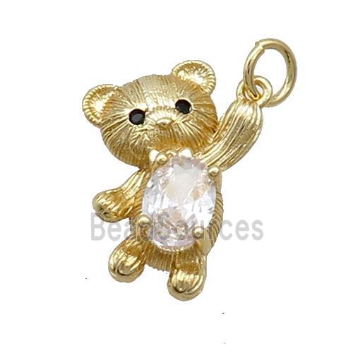 Copper Bear Pendant Pave Zircon Gold Plated