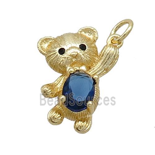 Copper Bear Pendant Pave Zircon Gold Plated