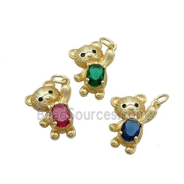 Copper Bear Pendant Pave Zircon Gold Plated Mixed