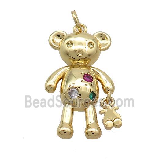 Copper Bear Pendant Pave Zircon Gold Plated