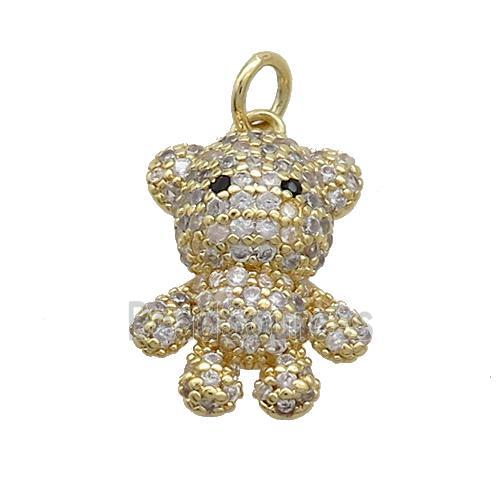 Copper Bear Pendant Pave Zircon Gold Plated