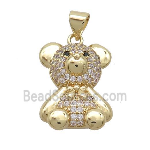 Copper Bear Pendant Pave Zircon Gold Plated