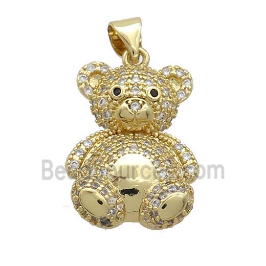 Copper Bear Pendant Pave Zircon Gold Plated