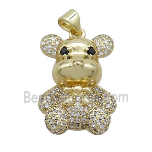 Copper Bear Pendant Pave Zircon Gold Plated