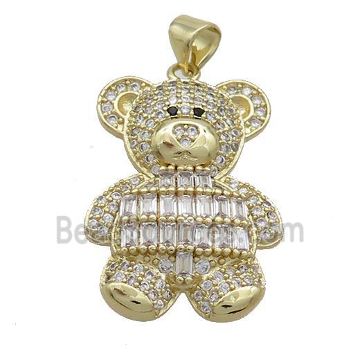 Copper Bear Pendant Pave Zircon Gold Plated