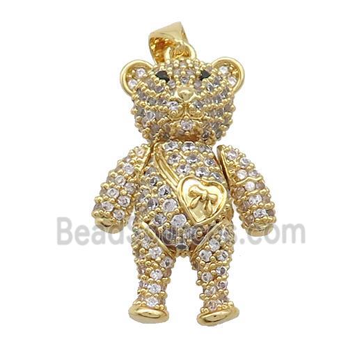 Copper Bear Pendant Pave Zircon Gold Plated