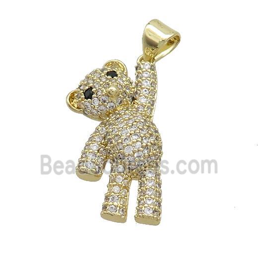 Copper Bear Pendant Pave Zircon Gold Plated